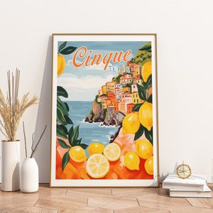 Cinque Terre Italy Rolled Poster, Colorful Lemon Italian Painting, Italy Travel Poster, Italian Wedding, Wall Art, Anniversary Gift, Decor
