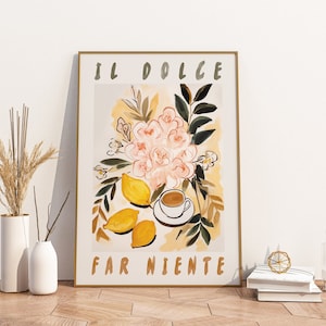 Dolce Far Niente Printable DIGITAL Art Print, Italy Lemons Kitchen Wall Art Painting, Retro Italian Coffee Lover Art Print, Home Decor Gift