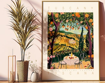 Tuscany Italy Art Print: Oranges & Wine Painting (Digital Download)