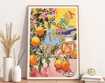 Taormina Sicily Art Print: Retro Italian Travel Poster