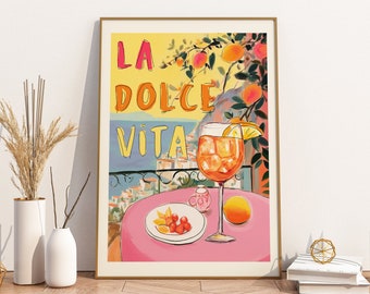 La Dolce Vita, Amalfi Coast Italy, Printable DIGITAL Art, Colorful Art Painting, Italian, Positano, Italy Travel Wall Art, Retro Spritz Art