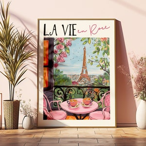 Impresión DIGITAL imprimible La Vie En Rose, cita en francés, pintura de la Torre Eiffel de París, idioma francés, impresión artística para amantes del café, regalo para ella