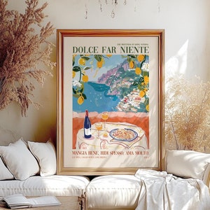 Retro włoski cytat miłośnika jedzenia w rolce plakat, włoski makaron i wino kuchnia ściana malarstwo, włoski Amalfi modny wystrój domu prezent