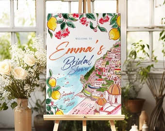 Italian Amalfi Coast Positano Wedding Welcome Sign, Bridal Shower Italy Beach Party Sign, Lemon Positano Italian Wedding, Bridal Shower Sign