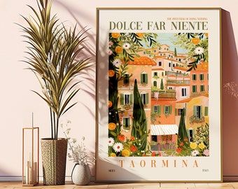 Dolce Far Niente Taormina Sicily, Colorful Printable DIGITAL Art, Sicily Oranges Wall Art Painting, Trendy Italian Home Decor Wall Art Gift