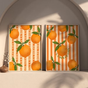 Set of 2 La Dolce Vita Digital Art Print, Italian Oranges Art, Colorful Retro Art, Italy Quote, Italian Language Saying, Italian Art Print