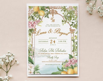 Italian Amalfi Coast Wedding Invitation Design, Custom Italy Beach Wedding Invite, Lemon Italian Wedding Invitation, Positano Wedding Invite