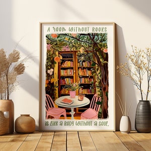 Pink Cafe Bookshop DIGITAL Printable Bookworm Wall Art, Stampa citazione libreria, Booknerd, Whimsical Bookstore Wall Art Gift, Home Decor, Cafe