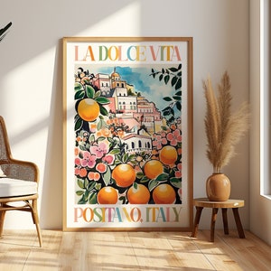 La Dolce Vita Positano Italy Painted Printable DIGITAL Art, Retro Colorful Lemons Amalfi Coast Italy Wall Art, Watercolor Travel Poster Gift