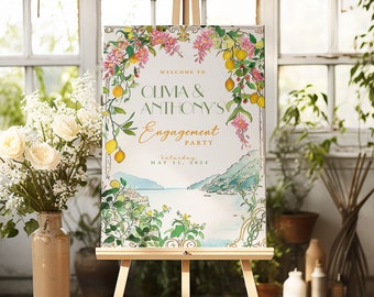Italian Amalfi Coast Wedding Welcome Sign Design, Custom Italy Beach Engagement Party Sign, Lemon Positano Italian Wedding, Bridal Shower