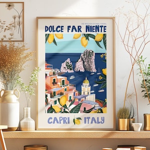 Dolce Far Niente Capri Italia Limoni Arrotolati Poster Stampa, Poster di Viaggio Retro Italia della Costiera Amalfitana, Sorrento Italia, Regalo di Arte della Parete, Decorazione della casa