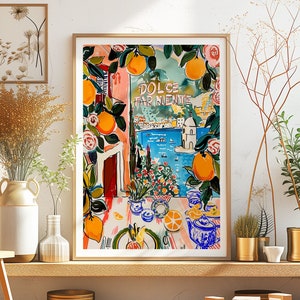 Retro Dolce Far Niente Rolled Poster Art, Italy Amalfi Coast Wall Art Painting, Italian Coffee Art Print, Trendy Painted Home Decor Gift