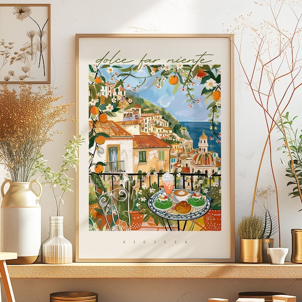 Café da manhã na Sicília Ver impressão artística: Pintura Dolce Far Niente (download digital)