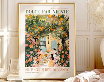 Dolce Far Niente Colorful Painted DIGITAL Art Print, Italy Dinner Party Oranges Wall Art Painting, Trendy Italian Home Decor Wall Art Gift