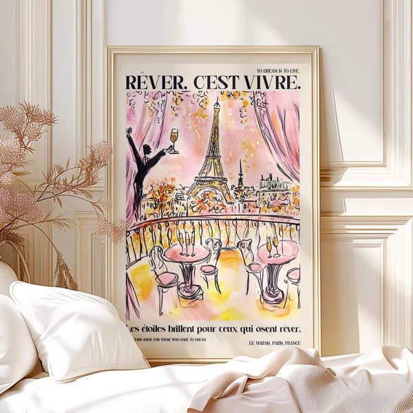 Paris Eiffel Tower Painting: French Quote Rolled Poster Print