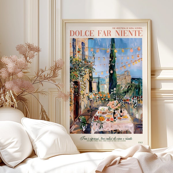 Tuscany Florence Italy Dinner Table View Rolled Poster Art, Painted Florence Italy Wine Wall Art Painting, Tuscan Home Decor Wall Art Gift