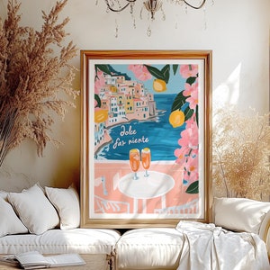 Dolce Far Niente Rolled Poster, Colorful Spritz View Italy Painting, Retro Italian Positano Art Print, Amalfi Coast Italy, Home Decor Gift