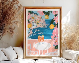 Positano Italy Art Print: Retro Amalfi Coast View (Rolled Poster)