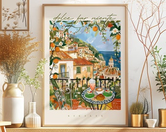 Dolce Far Niente Sicilia Desayuno Ver Arte DIGITAL imprimible, Sicilia Cassata Granita Pintura de arte mural, Decoración del hogar de moda Arte de pared Arte de regalo