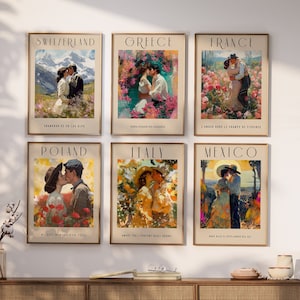 Vintage romantische Kunstdruck, Vintage Paar Wandkunst, Reise Poster, Art Deco Dekor, Bunte Wandkunst, Romantische Reise Poster, Hochzeitsgeschenk
