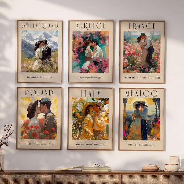 Vintage Romantic Art Print, Vintage Couple Wall Art, Travel Poster, Art Deco Decor, Colorful Wall Art, Romantic Travel Posters, Wedding Gift