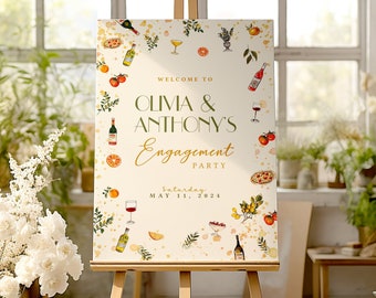 Italian Style Welcome Sign, Italy Themed Engagement Party Welcome Sign, Oranges, Spritz and Pizza Sign, Wedding Welcome Sign, Bridal Shower