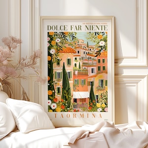 Dolce Far Niente Taormina Sicily, Colorful Rolled Poster Print, Sicily Oranges Wall Art Painting, Trendy Italian Home Decor Wall Art Gift