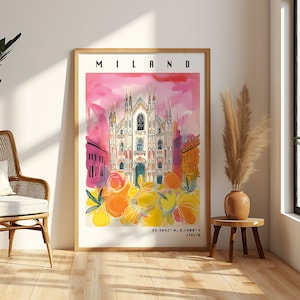 Colorful Milan Italy Printable DIGITAL Art, Duomo di Milano Watercolor Painting, Italian Travel Poster, Wall Art, Birthday Christmas Gift