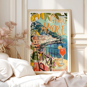 Ciao Amore Retro DIGITAL druckbare Kunst, bunte italienische Malerei, Positano Wand Kunst Druck, Amalfiküste Italien Wohnkultur Geschenk, Wandkunst