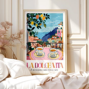 La Dolce Vita Kaffee Liebe gerollt Poster Druck, Italien Küche Wand Kunst Malerei, Rosa Retro italienischer Kaffeeliebhaber Kunstdruck, Wohnkultur Geschenk