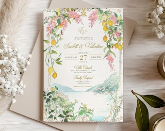 Amalfi Coast Wedding Invitation: Custom Lemon & Beach Design (Digital Download)