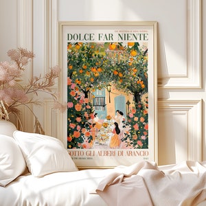 Dolce Far Niente Colorful Rolled Poster Art Print, Italy Dinner Party Oranges Wall Art Painting, Trendy Italian Home Decor Wall Art Gift