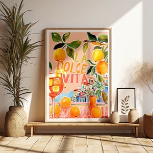 La Dolce Vita Italy Painted Printable DIGITAL Art, Retro Colorful Italian Oranges Wall Art Print, Whimsical Watercolor Travel Poster Gift