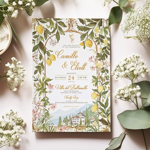 Watercolor Lake Como Wedding Invite, Italian Wedding Invitation, Italy Save the Date, Destination Wedding Invite, Italian Tuscany Villa