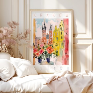 Krakau Polen Rolled Poster, Krakau Buntes Aquarell Poster, Polnische Wandkunst, Polen Wanddekoration, Geburtstagsgeschenk, Krakau Polen Gemalte Kunst