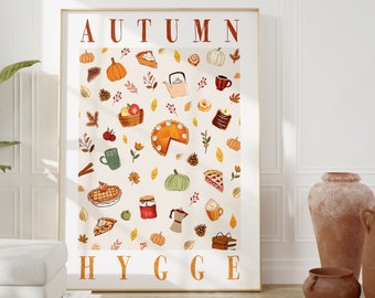 Autumn Hygge Rolled Poster, Fall & Thanksgiving Wall Art, Hygge Home Decor, Cozy Bedroom Art, Boho Apartment,Quirky Apartment Art,Trendy Art