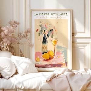 Stampa artistica da parete francese "Springling Life" - Poster disegnato a mano per bar, arte da cucina colorata e stampabile, regalo ispirato a Parigi per lei