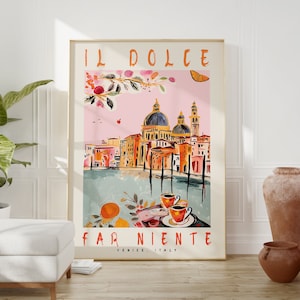 Dolce Far Niente Venice Italy Painted DIGITAL Print, Trendy Artistic Venetian Wall Art, Italy Travel Poster, Anniversary Gift,Watercolor Art