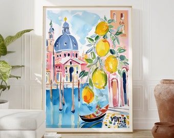 Venice Italy Painted DIGITAL Print, Trendy Artistic Venetian Wall Art, Italy Travel Poster, Anniversary Gift,Venezia Italia,Watercolor Print