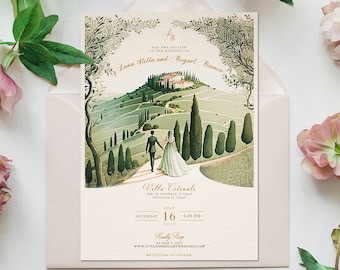 Vintage Florence Tuscany Wedding Invitation Design, Custom Wedding Invite, Italian Wedding Invitation, Tuscan Wedding, Florence Wedding,