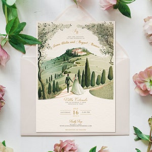 Vintage Florence Tuscany Wedding Invitation Design, Custom Wedding Invite, Italian Wedding Invitation, Tuscan Wedding, Florence Wedding,