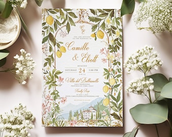 Watercolor Lake Como Wedding Invitation: Italian Villa (Digital Download)