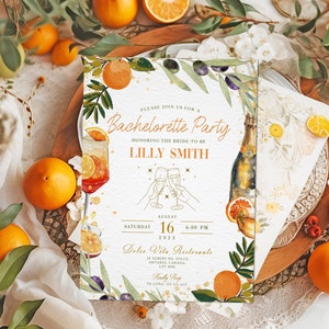 Italian Style Bachelorette Party Invite, Italy Themed Invite, Spritz & Champagne Toast Party Invitation, Printable Hen Party Invitation