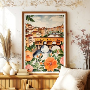 Ponte Vecchio Florence Italy Flowers Rolled Poster, Florence Italy Travel Poster, Italian Art Print, Tuscany Wall Art, Anniversary Gift