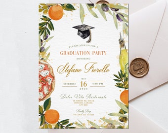 Italian Style Graduation Party Invite, Italy Themed Grad Invite, Pizza Party Invite, Graduation Announcement, Grad Party Invite, Italy Theme