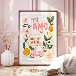 Ti Amo romantique Rome Italie peint affiche roulée impression d'art, art mural italien Colisée Roma amateur de pâtes Art, cadeau Saint-Valentin Italie