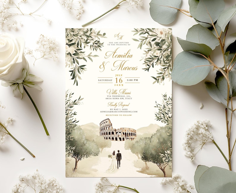 Vintage Rome Wedding Invitation: Elegant Colosseum Design (digital ...