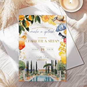 Italian Style Wedding Pool Party Invite, Tuscan Wedding Pool Party ...
