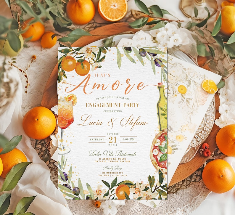 Italian Style Engagement Party Invite, Italy Themed Invite, Spritz and Pizza Invite, That's Amore, Engagement Party Invitation, Italian Love image 3