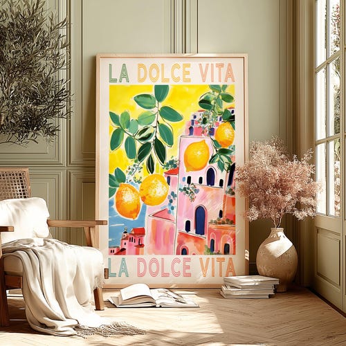 Amalfi Coast Art Print: La Dolce Vita, Italy Travel Poster - Etsy